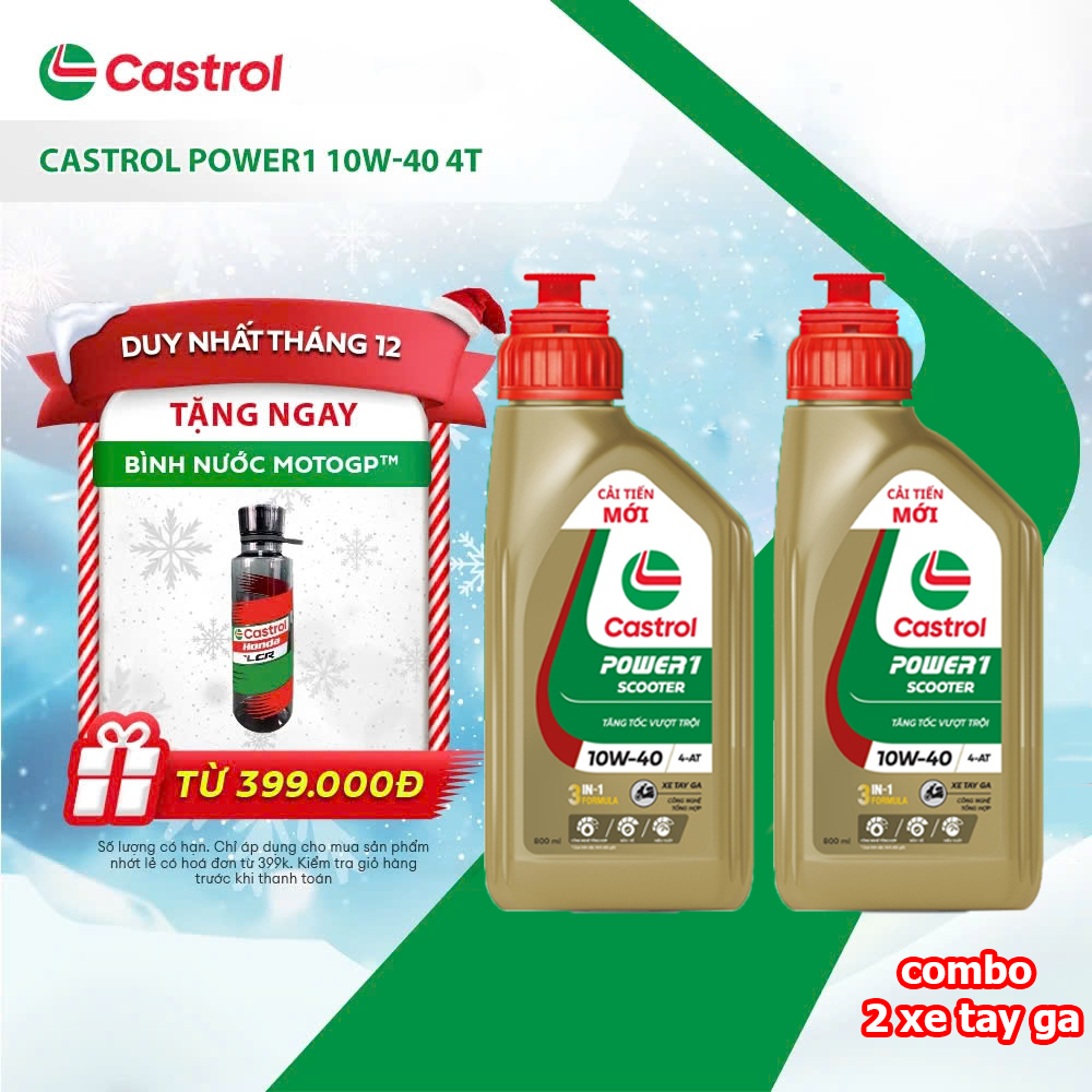 (2 chai xe ga 800ml ) Dầu nhớt xe ga Castrol POWER1 4T 10W-40 0.8L , 1L - Huongly Car