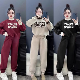 Set Bộ Đồ Thể Thao Nữ Nỉ 2 Da Áo Hoodie Có Mũ Thêu Số Nổi Mix Quần Dài Bo Gấu Freesize