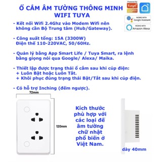 Ổ cắm âm tường thông minh, kết nối Zigbee hoặc Wifi, hệ Tuya Smart Life, Home Assistant (Hass)-