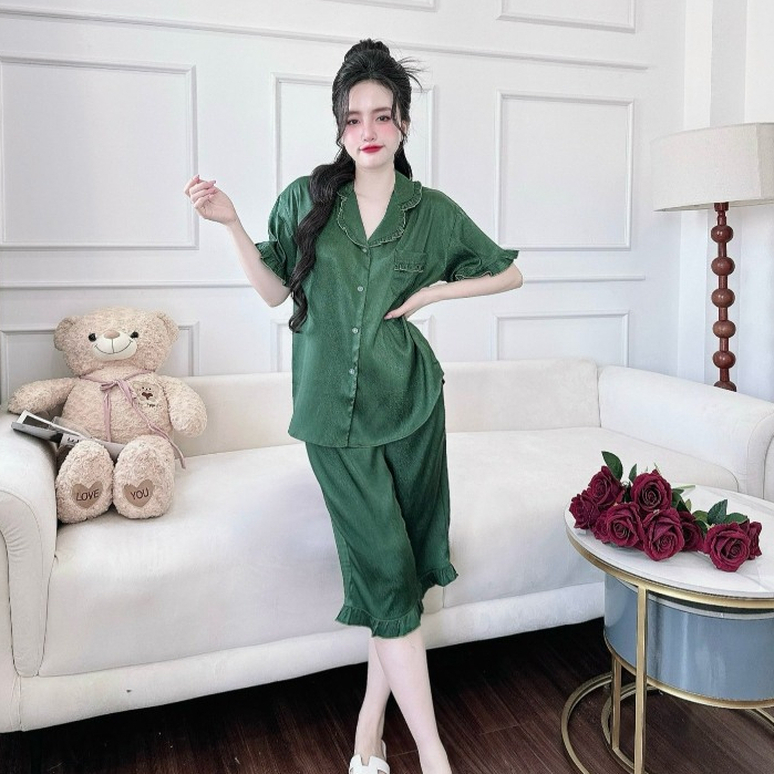 Đồ bộ ngủ bigsize 50-100kg  bộ lửng cổ vuông chất mango mềm mát - Lady Homewear đồ bộ nữ bigsize