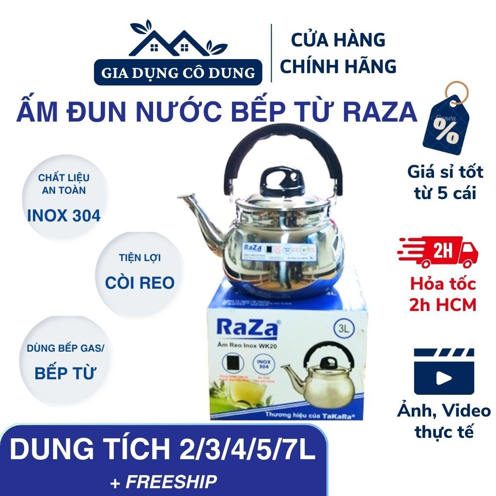 Ấm Reo Đun Nước Inox 304 Raza