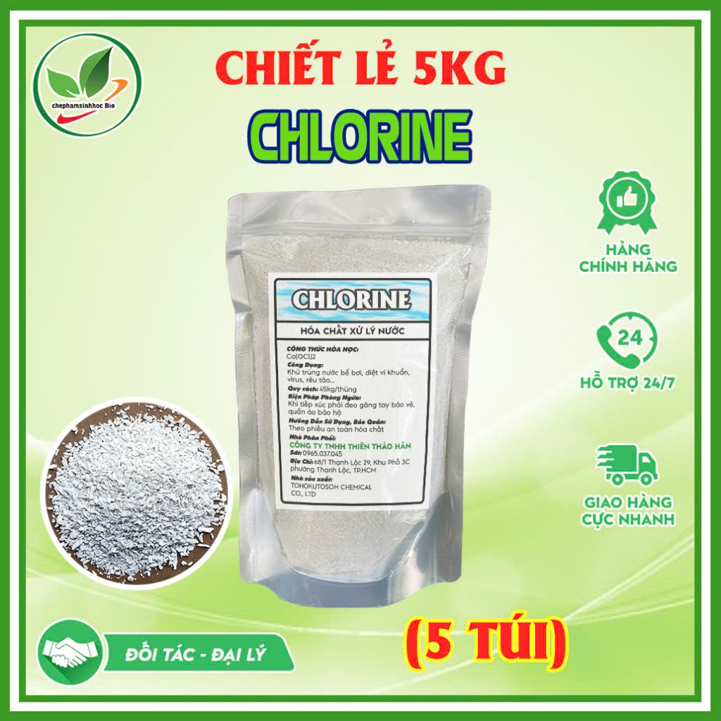 Bột khử khuẩn Clorin Nhật. Hóa chất xử lý nước, khử khuẩn. Chiết lẻ túi 5kg