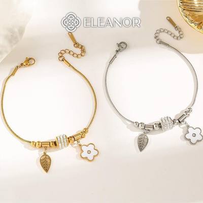 Vòng tay nữ titan Eleanor Accessories đính charm hình hoa lá phụ kiện trang sức lắc tay 9122