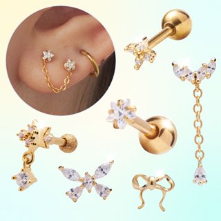 Khuyên tai vàng mini thân thẳng lấp lánh - GLOW GOLD STRAIGHT EARRING COLLECTION COCKSTOCK