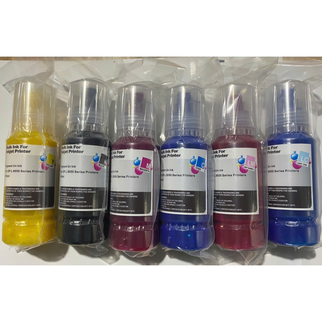 Mực in pigment uv cho máy in Epson L8050,L18050,L1210,L3210,L3250,L1110,L3110 có van đổ mực đa năng