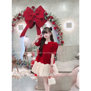 (Nhungdc) Váy nhung đỏ tiểu thư cho bé gái
