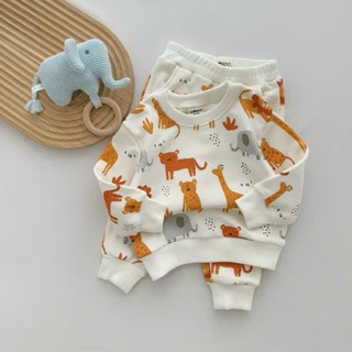 [CHÍNH HÃNG] Bộ quần áo trẻ em dài tay chất liệu nỉ da cá họa tiết động vật Samsoo