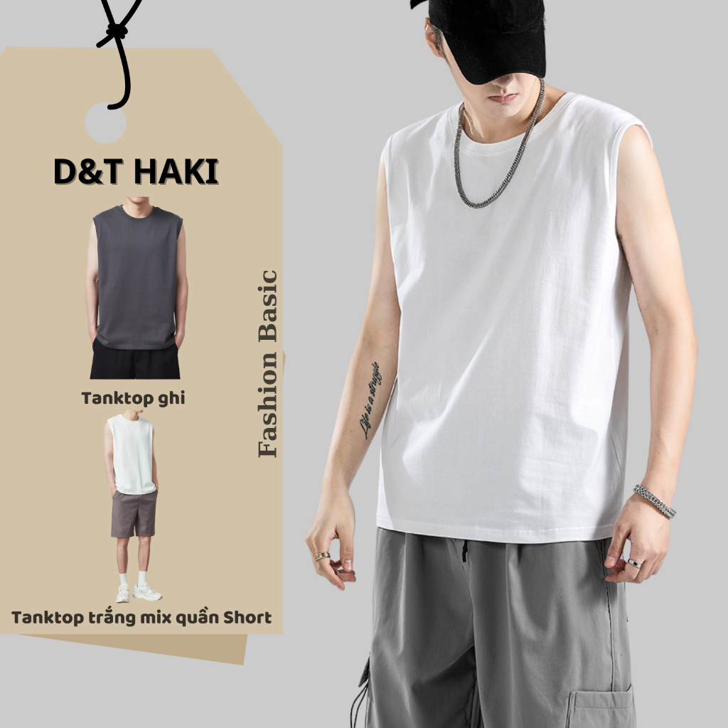 Áo Thun Ba Lỗ Tank Top Nam Nữ D&T HAKI Chất Liệu Cotton Thoáng Mát Thấm Hút Mồ Hôi Tốt,Áo Tank Top Unisex Dễ Mix Đồ TT01
