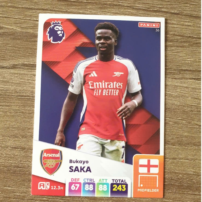 Thẻ cầu thủ Bukayo Saka #36 Arsenal Panini Adrenalyn XL 2024/25