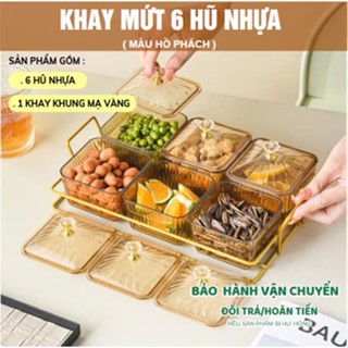 Khay Nhựa Đựng Mứt 6 Ngăn, Hũ Đựng Bánh Kẹo Ngày Tết Kết Hợp Decor, Kiểu Sáng Hiện Đại, Sang Trọng