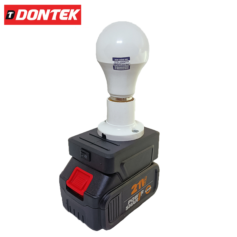 [KHÔNG KÈM PIN] Đế Đèn Đui E27 12V-24V DONTEK Sử Dụng Pin Chân MAKITA 21V Gắn Bóng LED Đế Đúc ABS