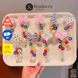 (1212) Dây Chun Sắc Màu, Dây Lò Xo Tạo Kiểu Tóc Co Dãn Đính Ngọc