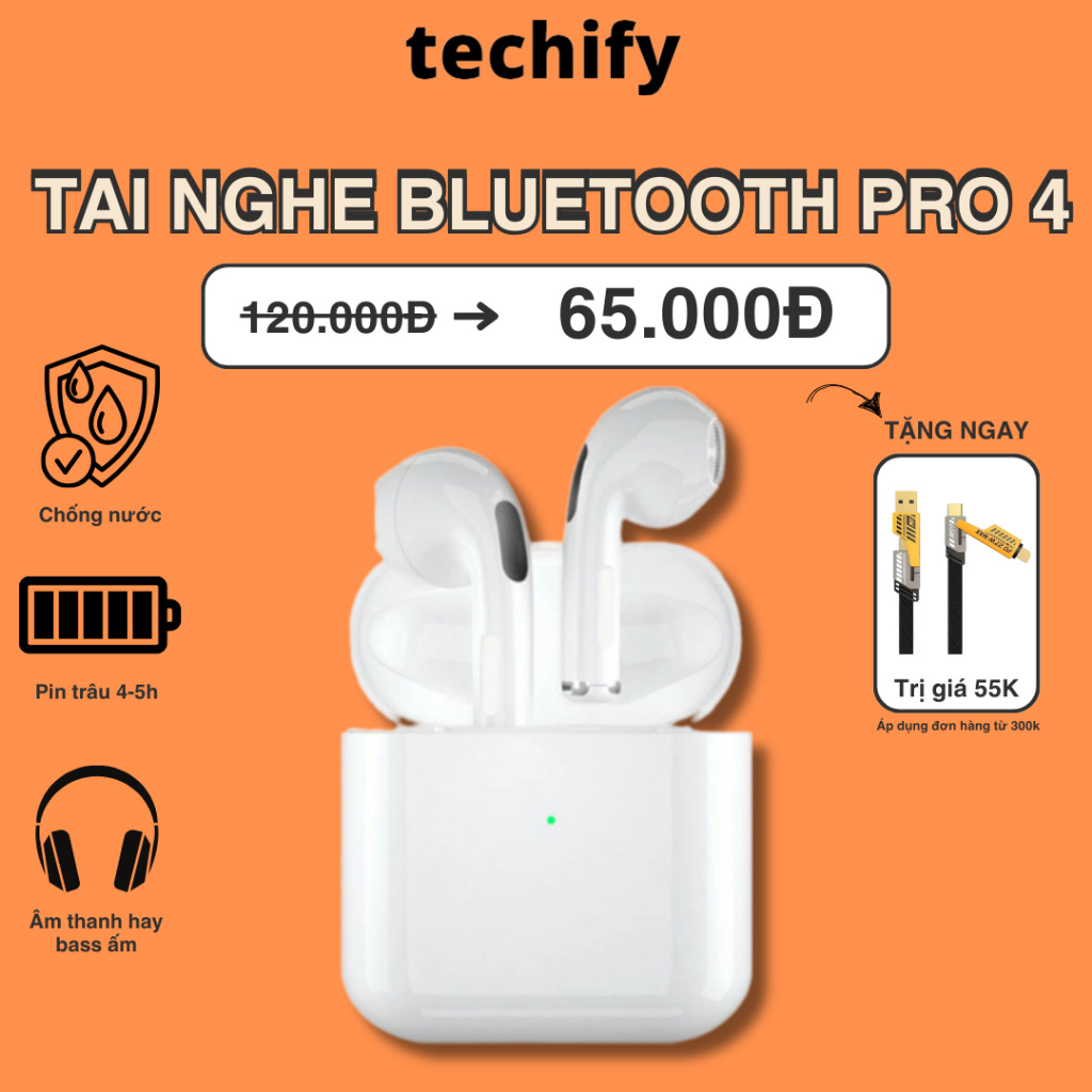 Tai Nghe Bluetooth TECHIFY Pro.4 TWS Tai Nghe Không Dây Hi-Fi Chống Ồn Có Micro Đàm Thoại Âm Thanh Hay Ấm TECHIFY