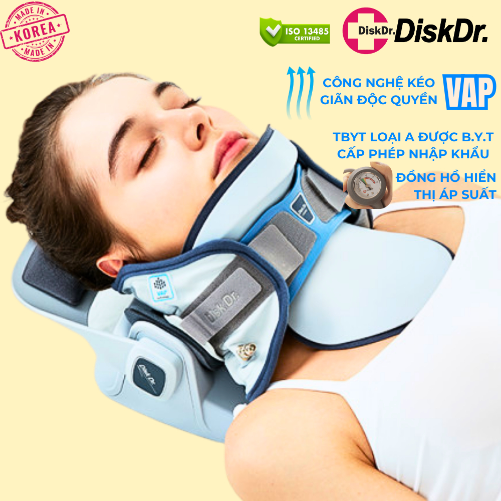 Đai hơi kéo giãn cột sống cổ Hàn Quốc DiskDr. CS500 kéo giãn tư thế Đứng Ngồi và Nằm