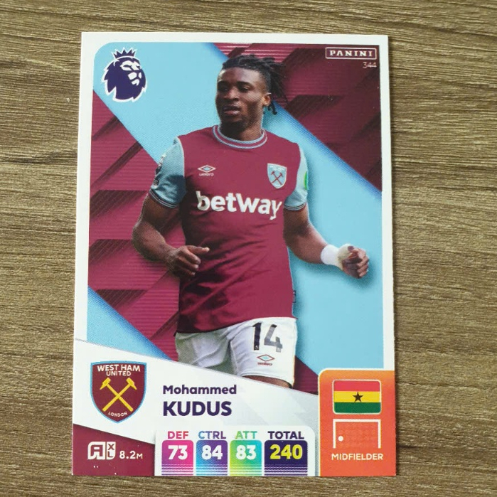 Thẻ cầu thủ Mohammed Kudus #344 Aston Villa Panini Adrenalyn XL 2024/25