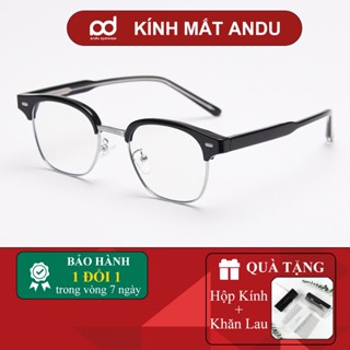 Gọng kính cận nửa viền thời trang nam nữ ANDU dáng vuông bo góc chất liệu kim loại - 21AD14