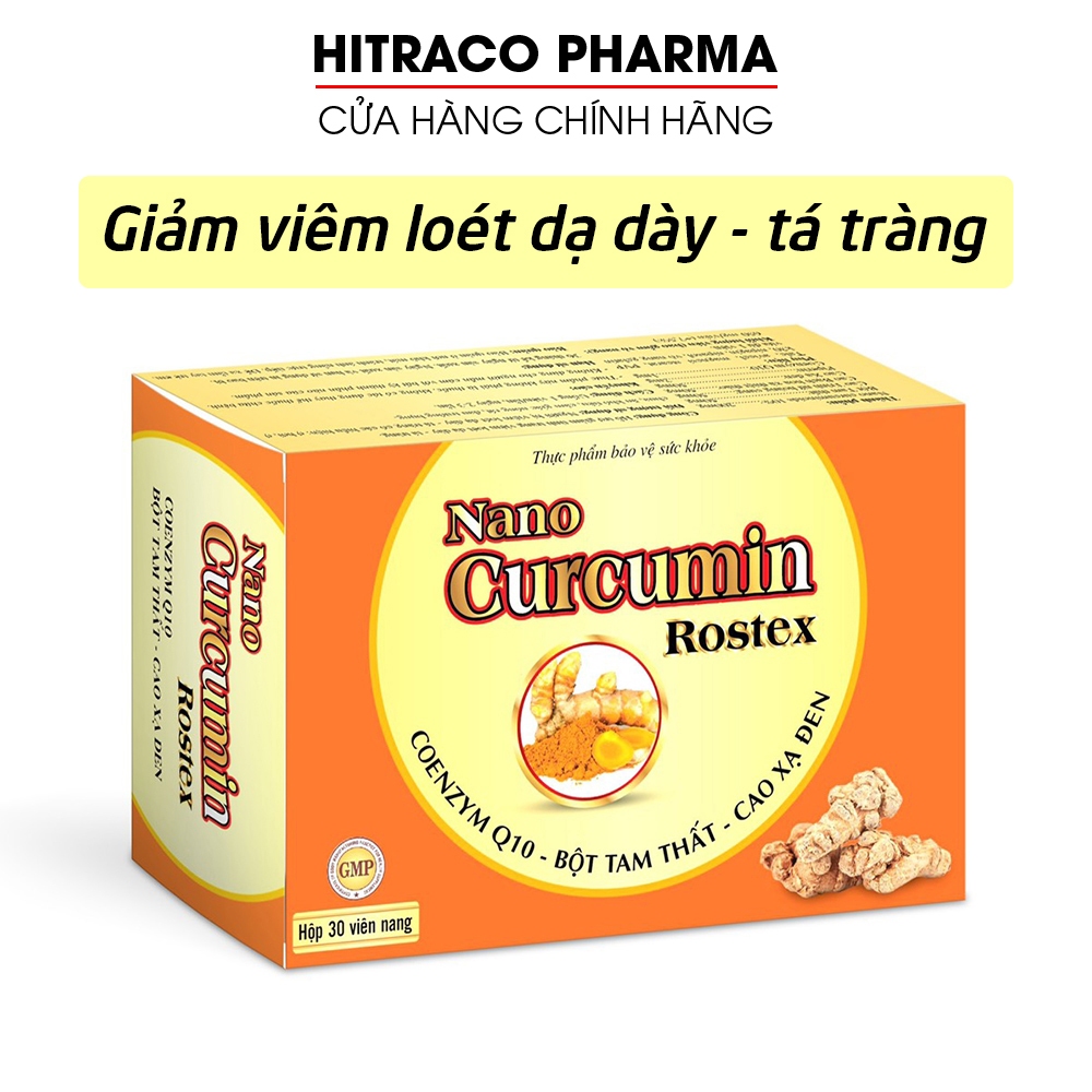 Viên tinh nghệ Nano Curcumin Rostex Tam Thất Xạ Đen giảm viêm loét dạ dày, tá tràng - Hộp 30 viên