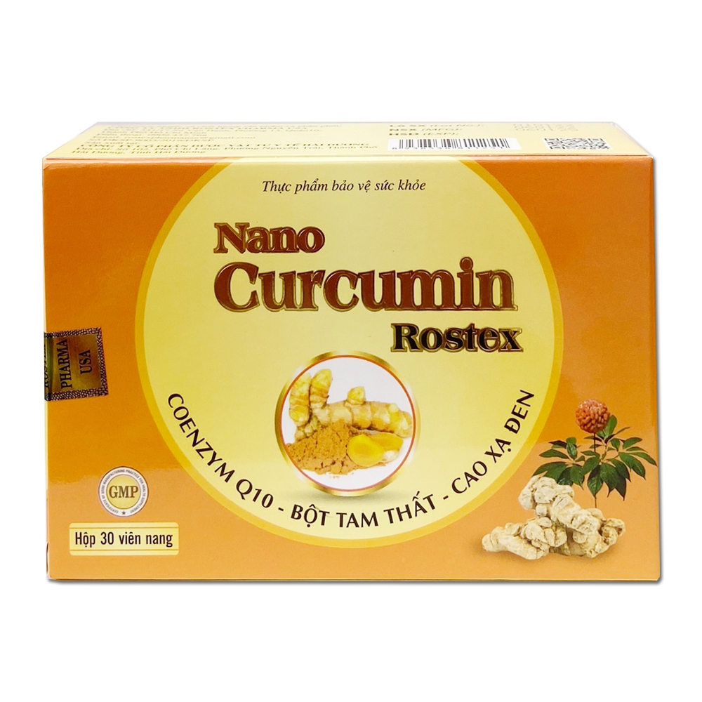 Viên tinh nghệ Nano Curcumin Rostex Tam Thất Xạ Đen giảm viêm loét dạ dày, tá tràng - Hộp 30 viên