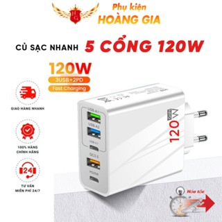  Củ Sạc Nhanh PD 120W 5 Cổng Goteca Sạc nhanh nhiều thiết bị USB 3.1A + Type C QC 3.0 - Pk Hoàng Gia 