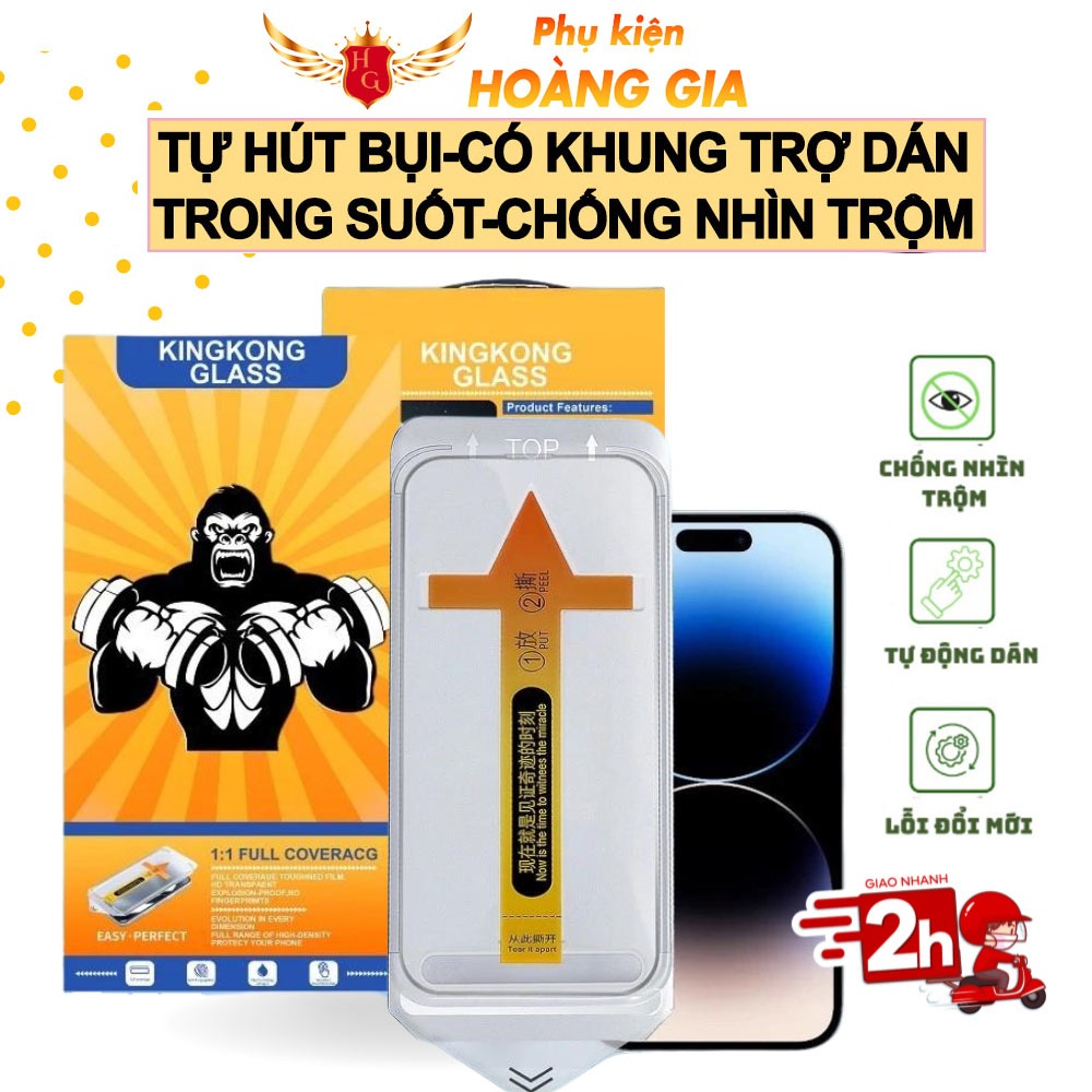 Cường lực iPhone KINGKONG tự hút bụi 14 Pro Max 18 pro 17Promax 16ProMax 15ProMax 14 13 12 11 15Plus Xr Xsmax tự dán
