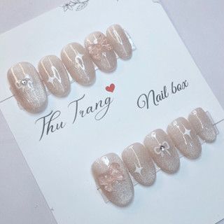 [T53] Nail box mẫu tròn ngắn thạch hồng mắt mèo