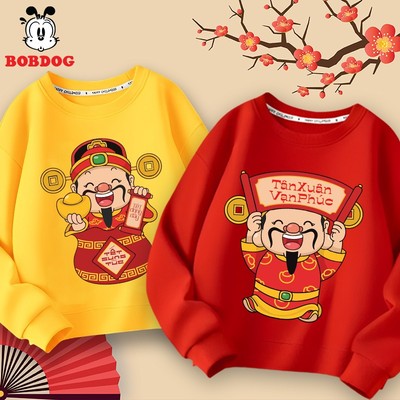 Áo nỉ bé trai BOBDOG, áo tết chất liệu cotton da cá ấm áp in hình ông thần tài năm mới cute cho bé