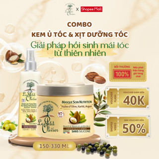 COMBO Xịt Dưỡng Tóc 150ml & Kem Ủ Tóc Chiết Xuất Dầu Olive, Bơ Hạt Mỡ, Dầu Argan Le Petit Olivier 330ml