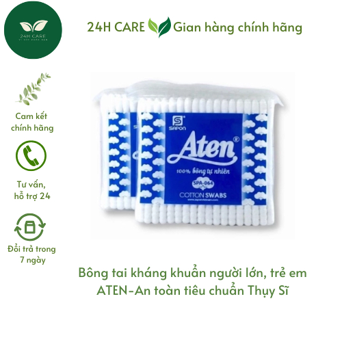 Combo 3Tăm Bông Aten Kháng Khuẩn Người Lớn, Trẻ em Vệ Sinh Tai Mũi, Bông Ngoáy Tai Aten An Toàn Tiêu Chuẩn Thụy Sĩ