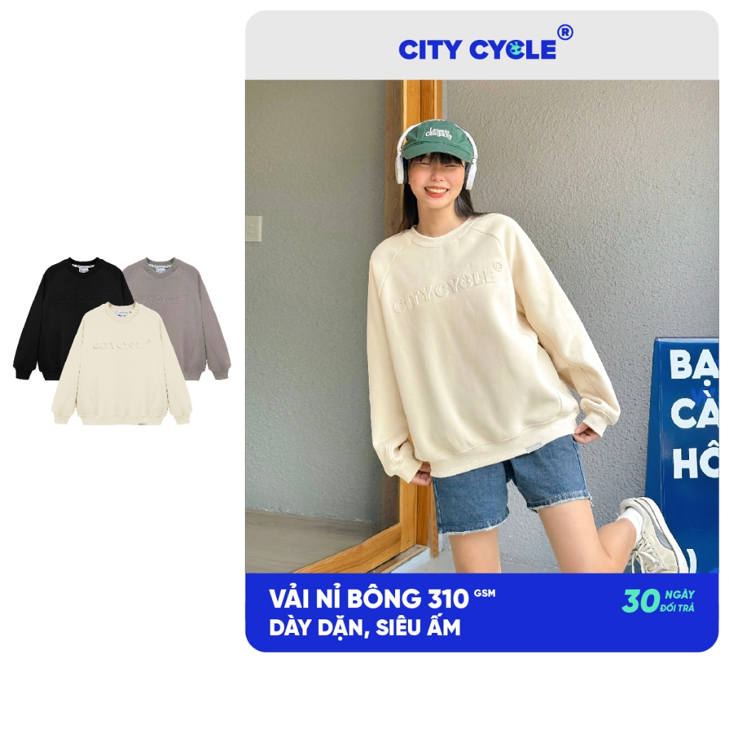 Áo sweater nam nữ đôi mùa thu đông nỉ bông dày Local Brand Chính Hãng City Cycle Áo Sweater Raglan Embossed