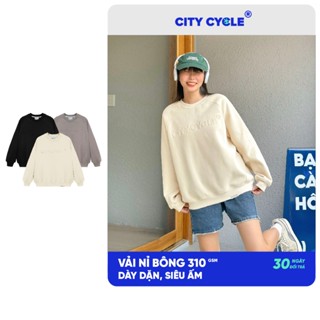 Áo sweater nam nữ đôi mùa thu đông nỉ bông dày Local Brand Chính Hãng City Cycle Áo Sweater Raglan Embossed
