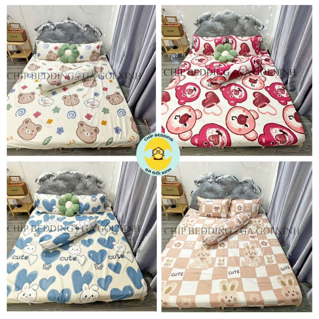 Bộ Ga Và Vỏ Gối Cotton Poly 4 Món (1 Ga + 2 Vỏ Gối Nằm +  1 Vỏ Gối Ôm)