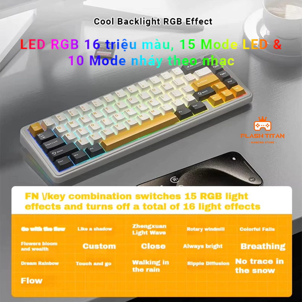 Bàn phím cơ không dây Aula F65 - Hỗ trợ hotswap - 3 mode kết nối - LED RGB mạch xuôi | BigBuy360 - bigbuy360.vn