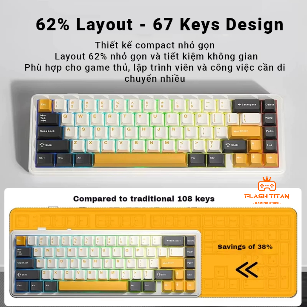 Bàn phím cơ không dây Aula F65 - Hỗ trợ hotswap - 3 mode kết nối - LED RGB mạch xuôi | BigBuy360 - bigbuy360.vn