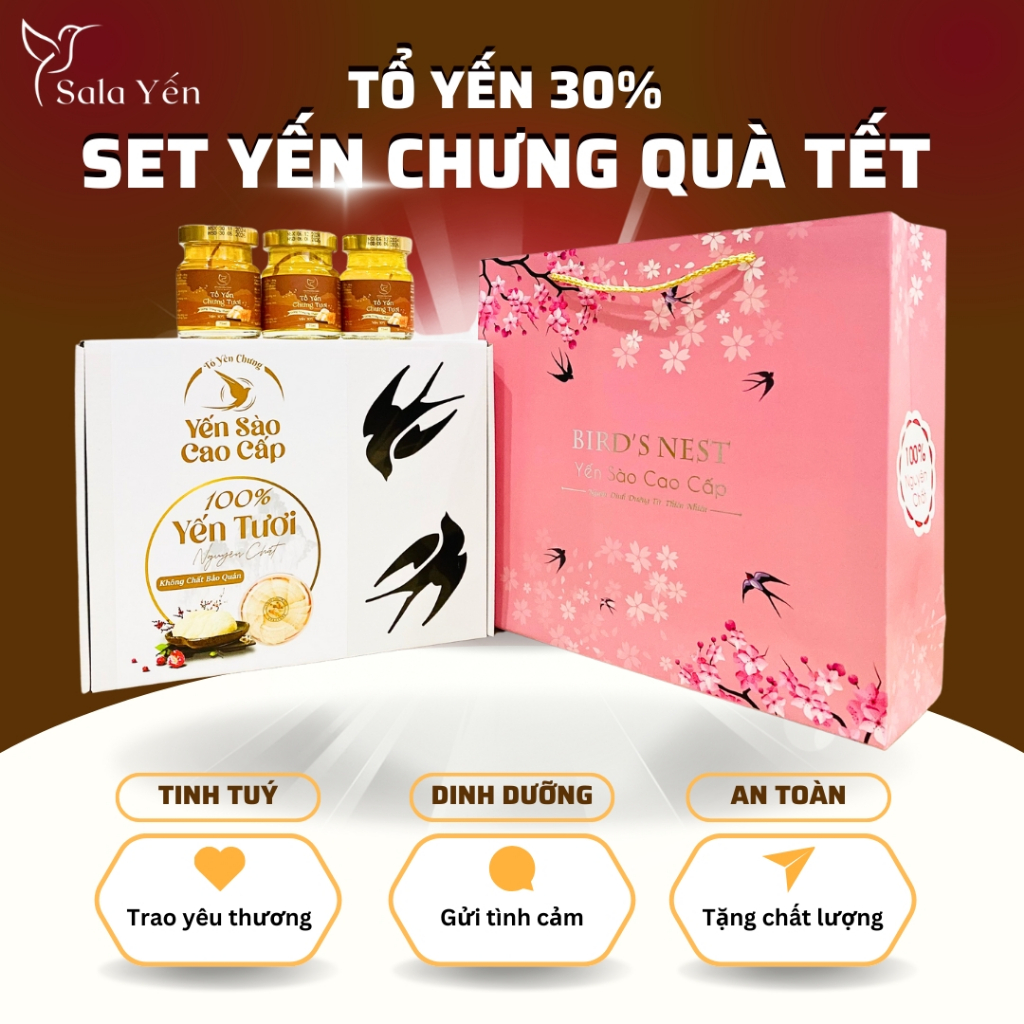 Set Tổ Yến Quà Tặng Chưng Sẵn 30% Mix 3 Vị Yến Sào Khánh Hoà Hũ Yến 75ml Dinh Dưỡng An Toàn - SaLa Yến