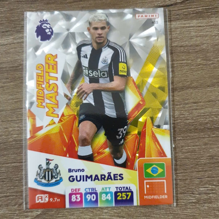 Thẻ cầu thủ Bruno Guimarães #403 Newcastle United Panini Adrenalyn XL 2024/25