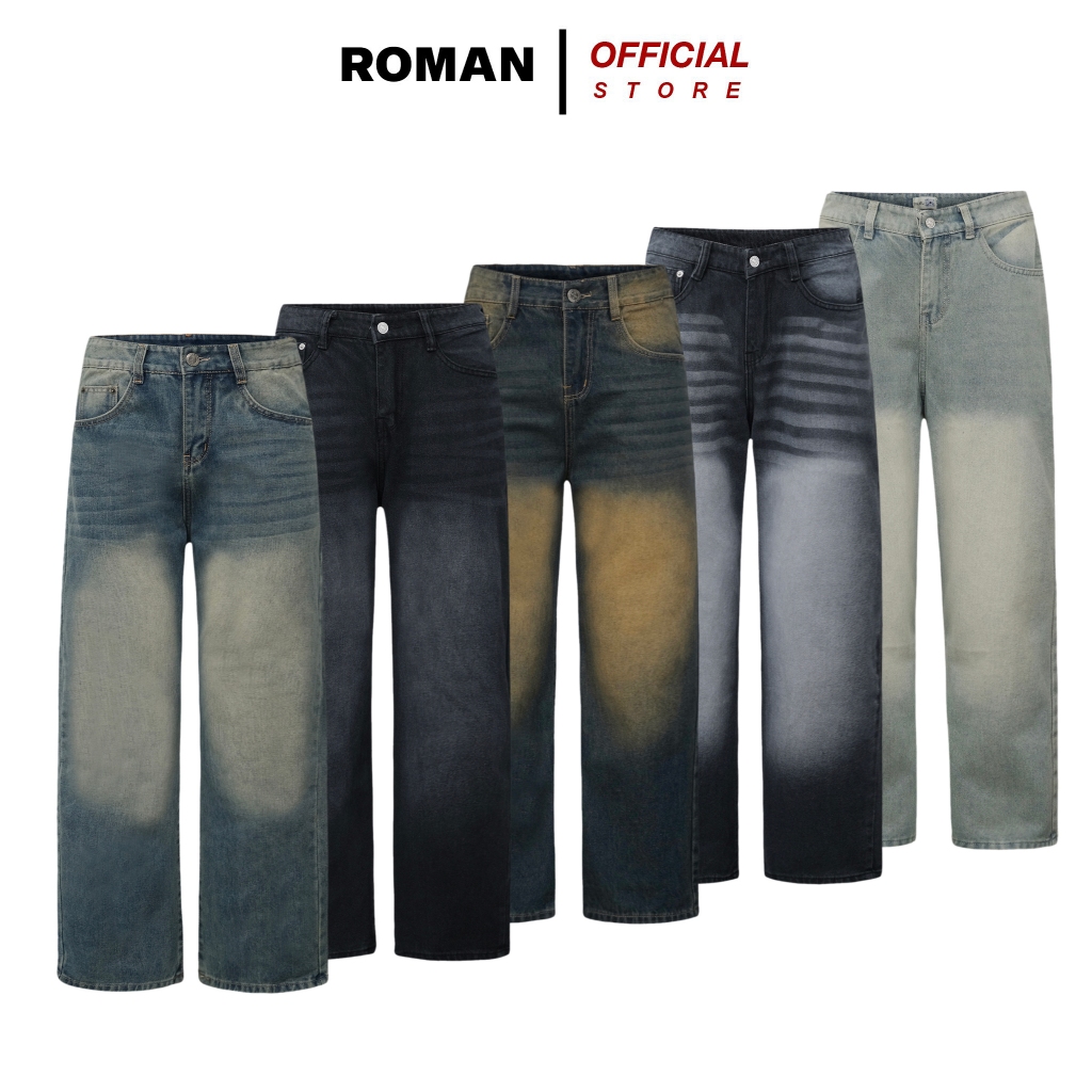Quần jean nam ống suông rộng cạp cao chất bò đẹp cao cấp ROMAN QJ02
