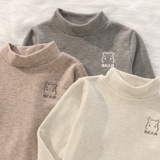  Babyboo -  Loại đẹp  Áo Giữ Nhiệt Lót Lông Nhung Thêu Gấu Bear Áo Dài Tay Cổ 3cm Ấm Áp Cho Bé Trai Bé Gái 6-48kg 
