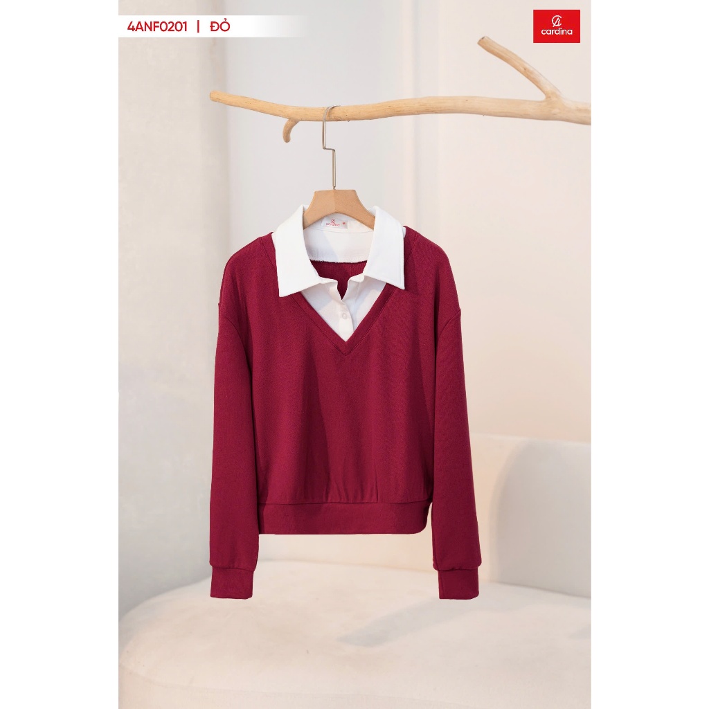 4ANF02 🍁 ÁO NỈ LÔNG CỪU PHỐI CỔ SƠ MI CARDINA CHÍNH HÃNG