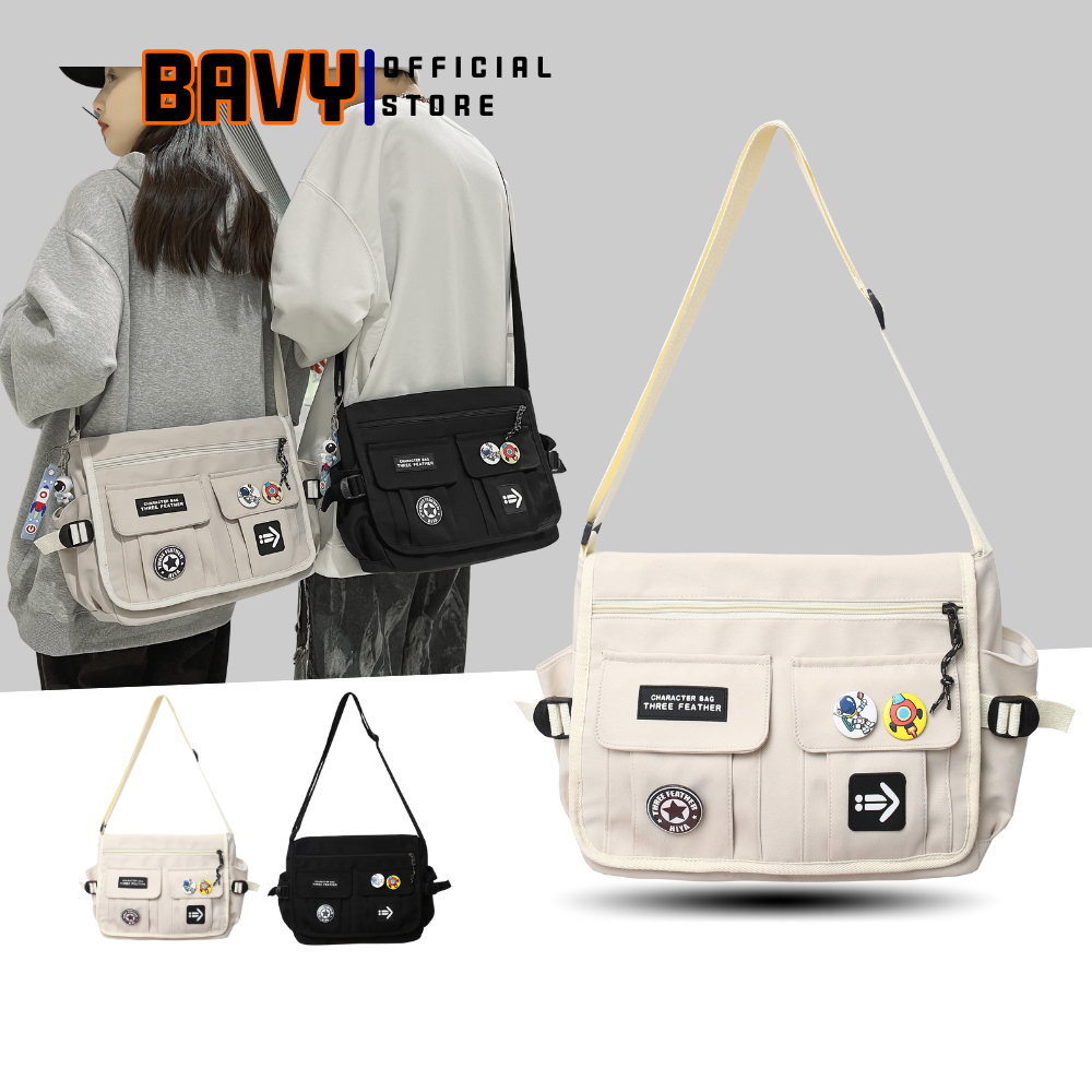Túi đeo chéo nam nữ đi học vải canvas chống nước nhiều ngăn có khóa kéo thời trang Hàn Quốc Ba Vy FASHION TĐC37AB