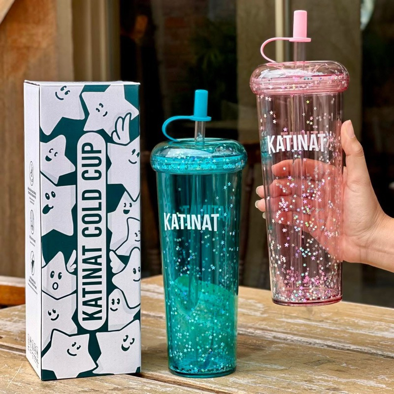 [KATINAT] Ly Ngàn Sao Lấp Lánh Katinat - Ly Nhựa 2 Lớp Cách Nhiệt - Dung Tích 700ml Kèm Ống Hút