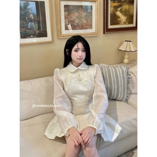  Váy babydoll dạ trắng kem tiểu thư cao cấp Simbabo 