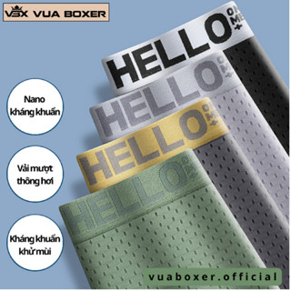 Sét 4 quần lót nam boxer sịp đùi vải thun lạnh thông hơi quần xì nam thoáng khí lót kháng khuẩn HELLO - VUABOXER