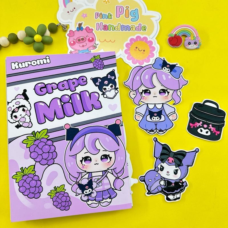 Đồ chơi bóc dán ngôi nhà sữa Nho của Kuromi - Pighandmade búp bê giấy