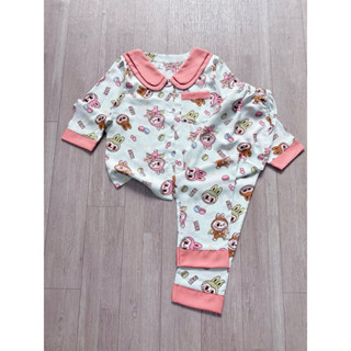 (23-48kg).Đồ bộ bé gái mặc nhà tay dài quần dài cổ bèo hai lá.Pijama labubu cho bé chất lụa manggo mát không nhăn