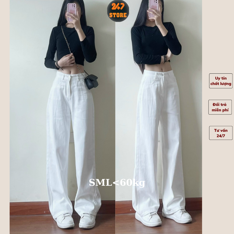 (1m50 nhận đơn) Quần Jeans Suông Công Sở Nữ Basic Quần Bò ống đứng màu be và trắng 247store.official
