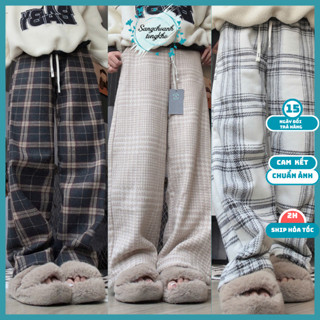 Quần ống suông họa tiết kẻ sọc Hàn Quốc, quần ống rộng nam nữ hoạt tiết kẻ caro chất liệu dạ cao cấp