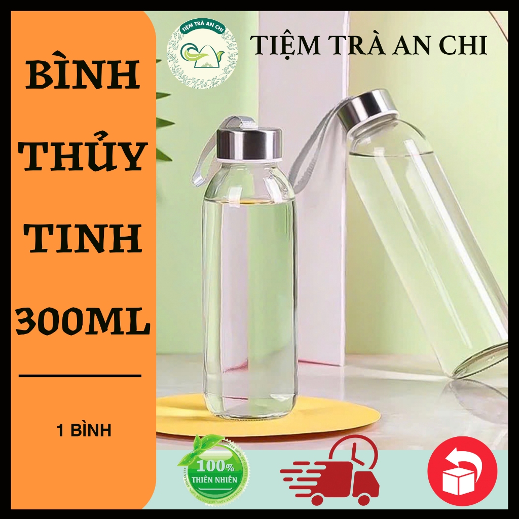 Bình Nước Thủy Tinh, Chai Detox Có Dây Xách dung tích 300ml An Chi