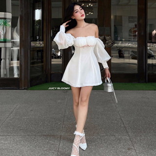 Đầm JUICY Fiona Ngọt Ngào Và Nữ Tính Với Chất Liệu Voan Tơ Hàn Bồng Bềnh Cùng Thắt Nơ Hồng Xinh Xắn