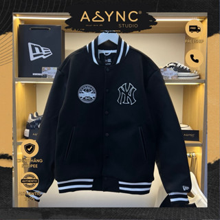 (Auth) Áo Khoác Varsity Bomber Nỉ New Era x MLB NY New York 1943 Tay Da Lót Bông Thêu Xù Đen CODE 14117431 Async Studio