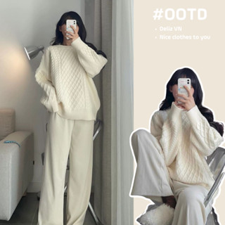  Emmy_Cloth86   Áo Len Nữ Form Rộng Dài Tay Kiểu Họa Tiết Vặn Thừng Chất LEN Lông Thỏ Dày Dặn .DELIZ M105 